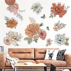 Boho Flower Wall Decals Vintage Floral Sun Butterfly Stickers Bedroom Living Roo